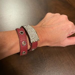 Red/rhinestone wrap bracelet